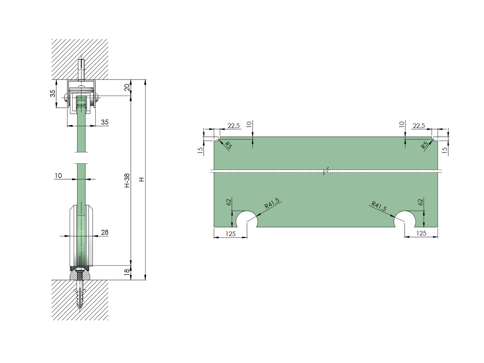Glastür - Schiebetür System - Bodenführung