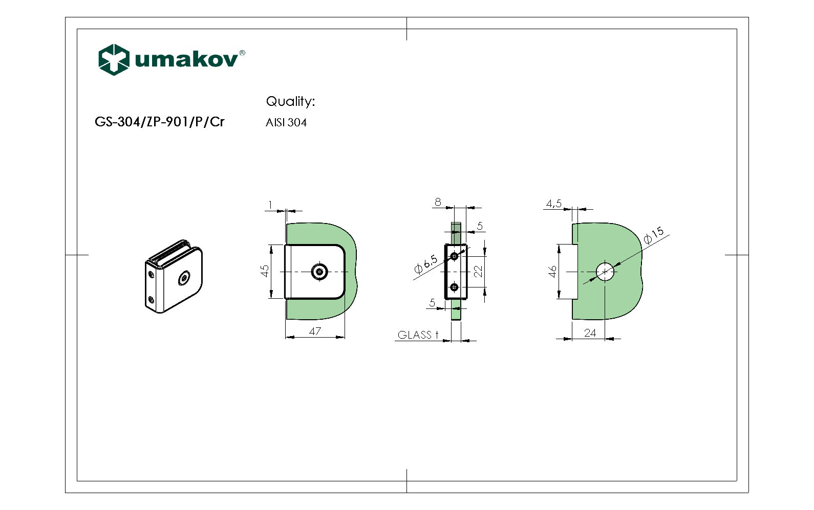 Zasklenie pevne - držiak skla, T 8-10 mm