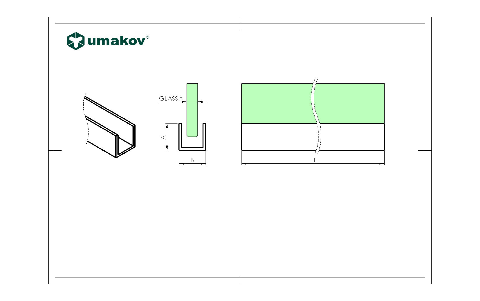 Zasklenie pevné - profil U 20x12x2mm t8mm