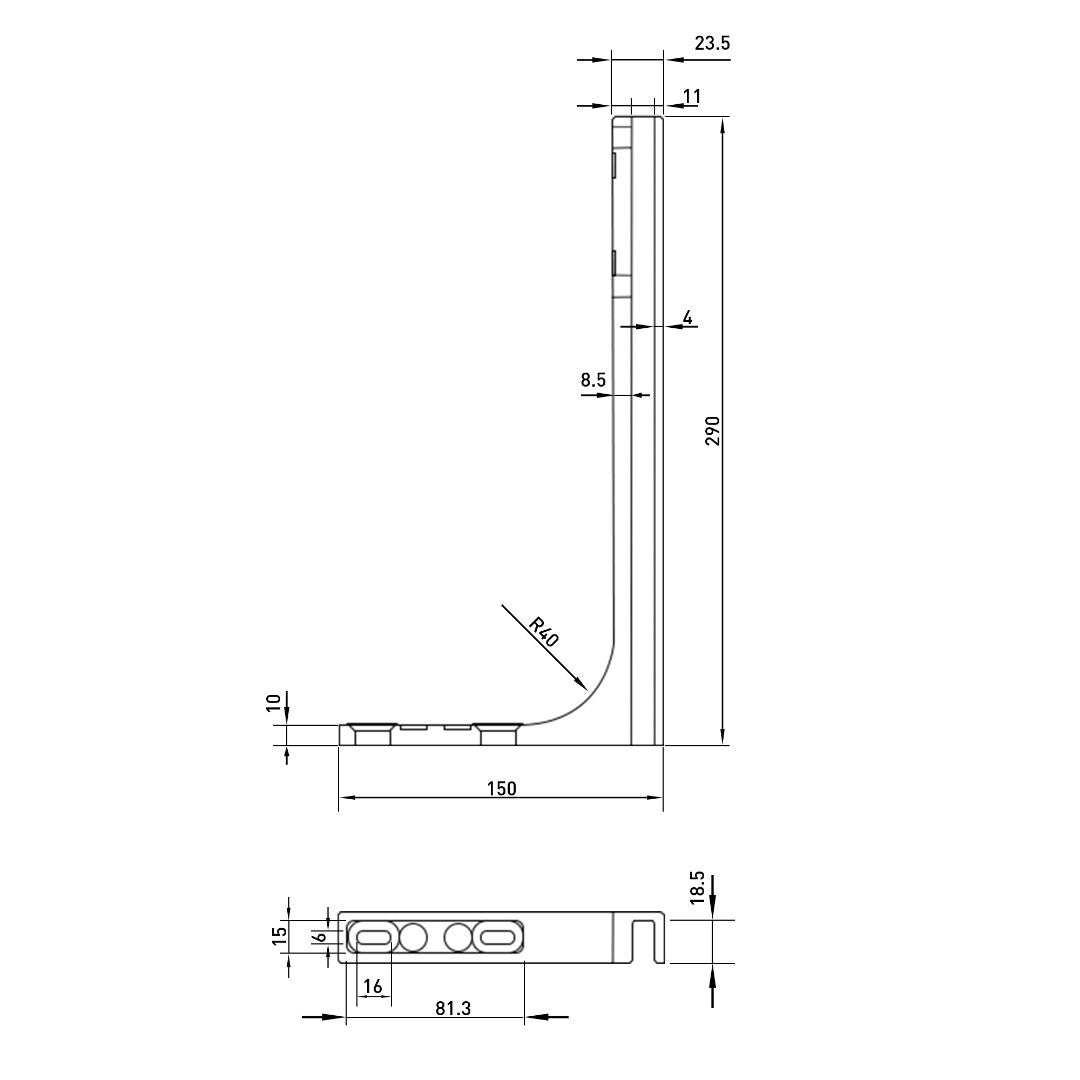 Stabilizačný uholník sklo-stena black