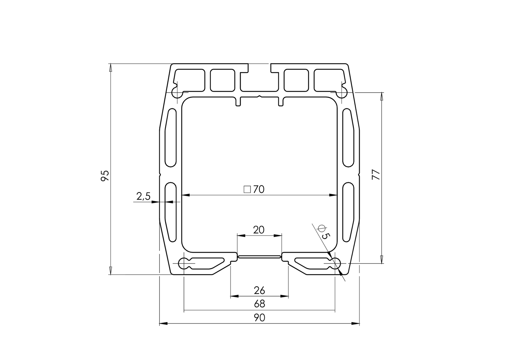 Führungsprofil AL 90x95mm, L6m