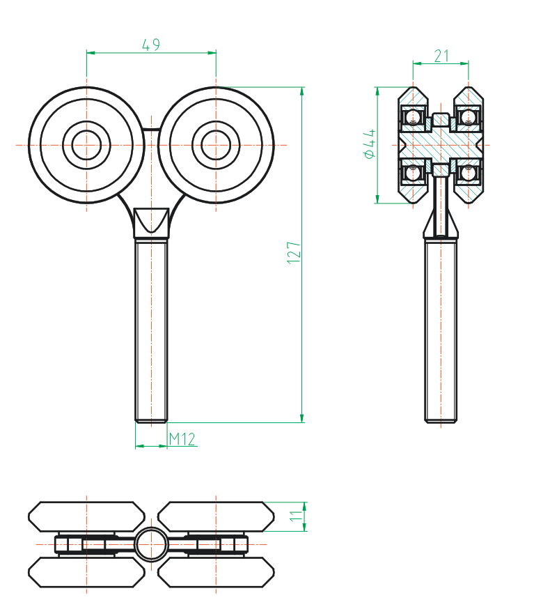 Vierädriger Rollenapparat Zn, profile 42x54mm