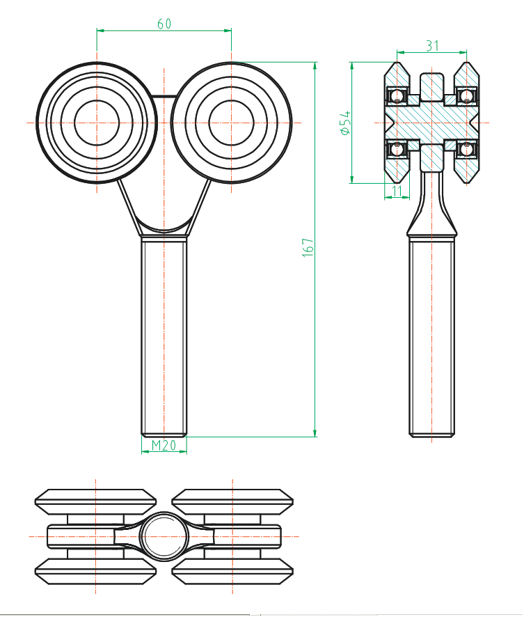 Vierädriger Rollenapparat Zn, profile 57x67mm