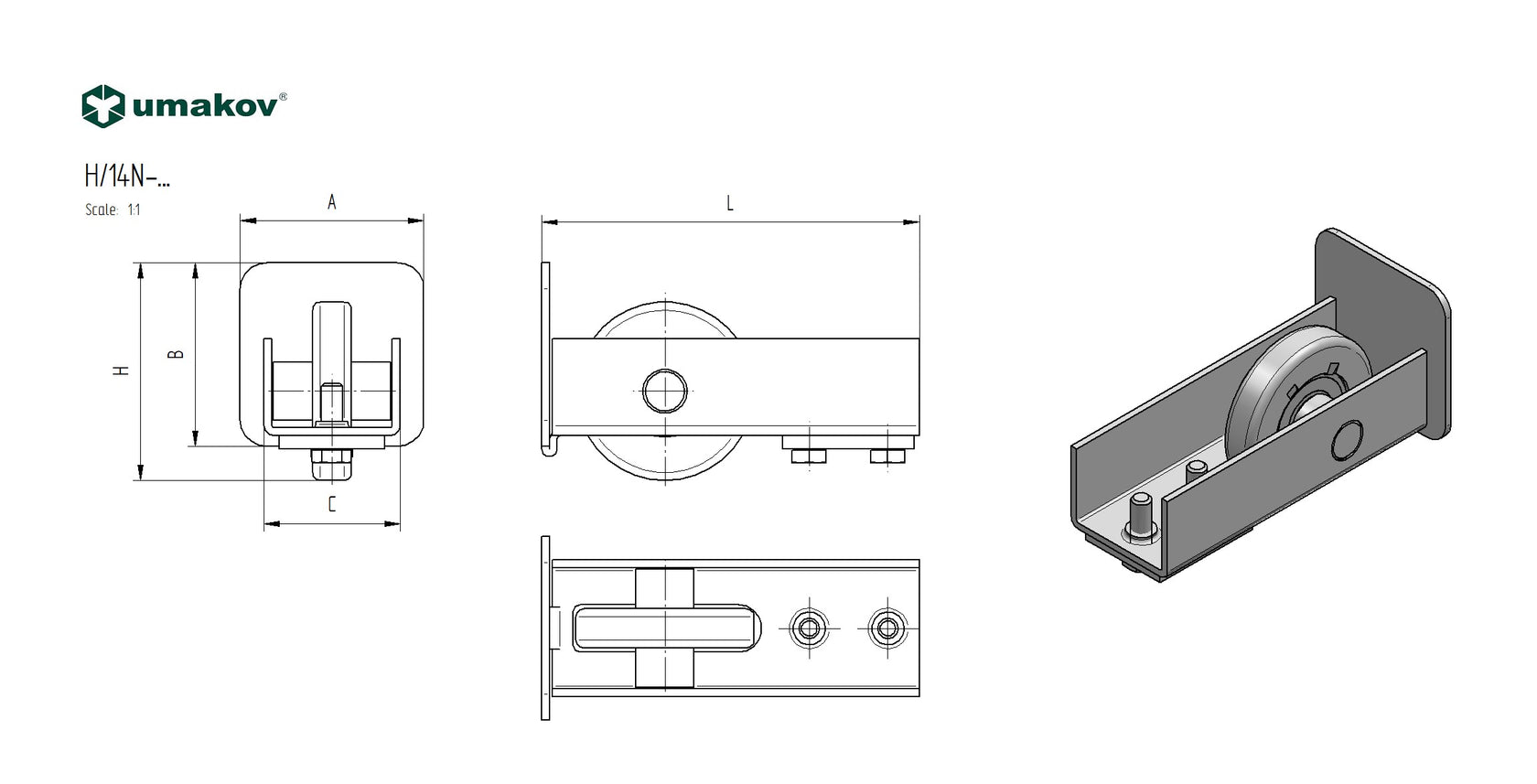 Endrad für Laufschiene Zn, profile 80x80,