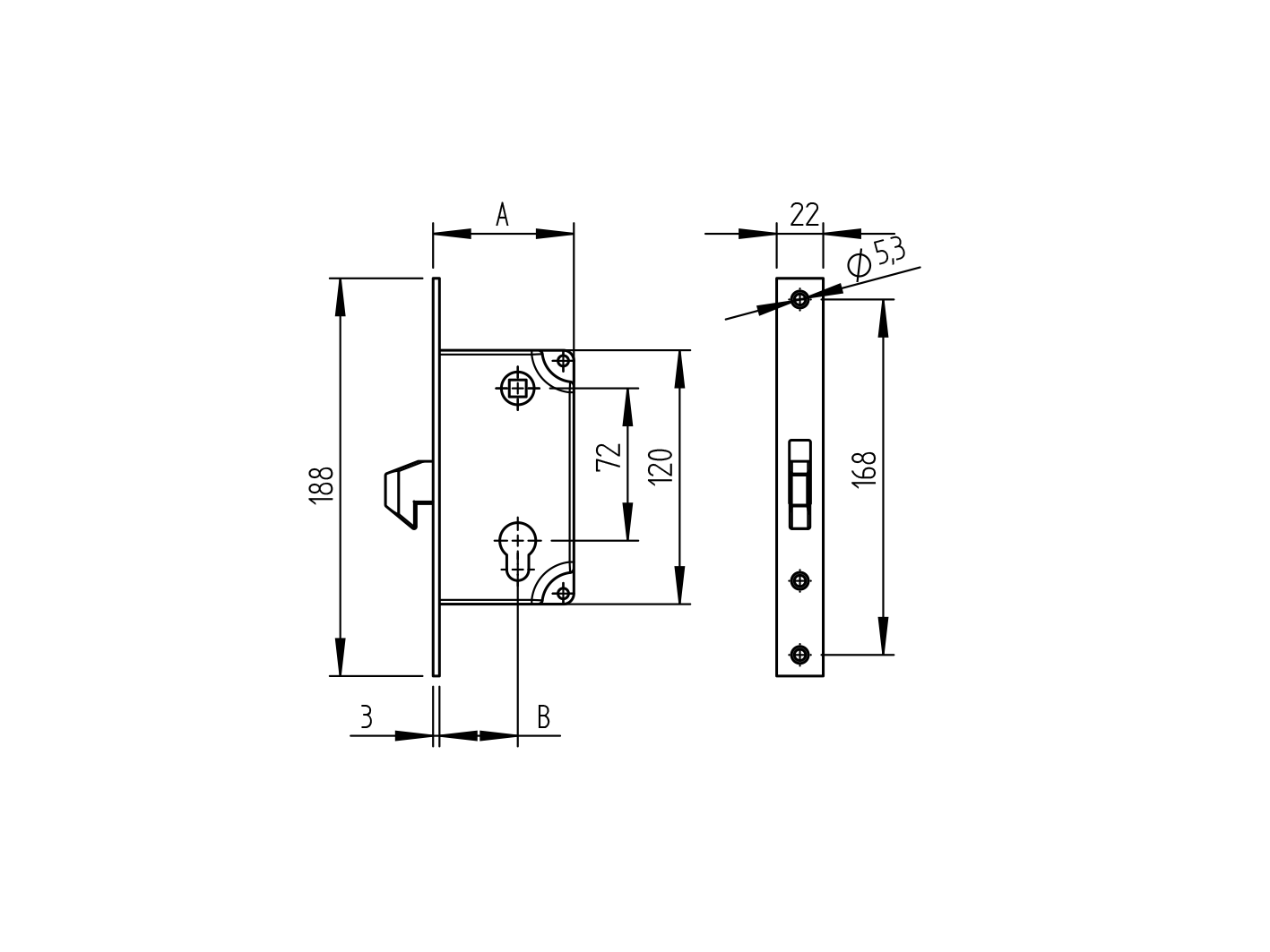 Zámok pre posuvnú bránu s protikusom Zn, 72x30mm