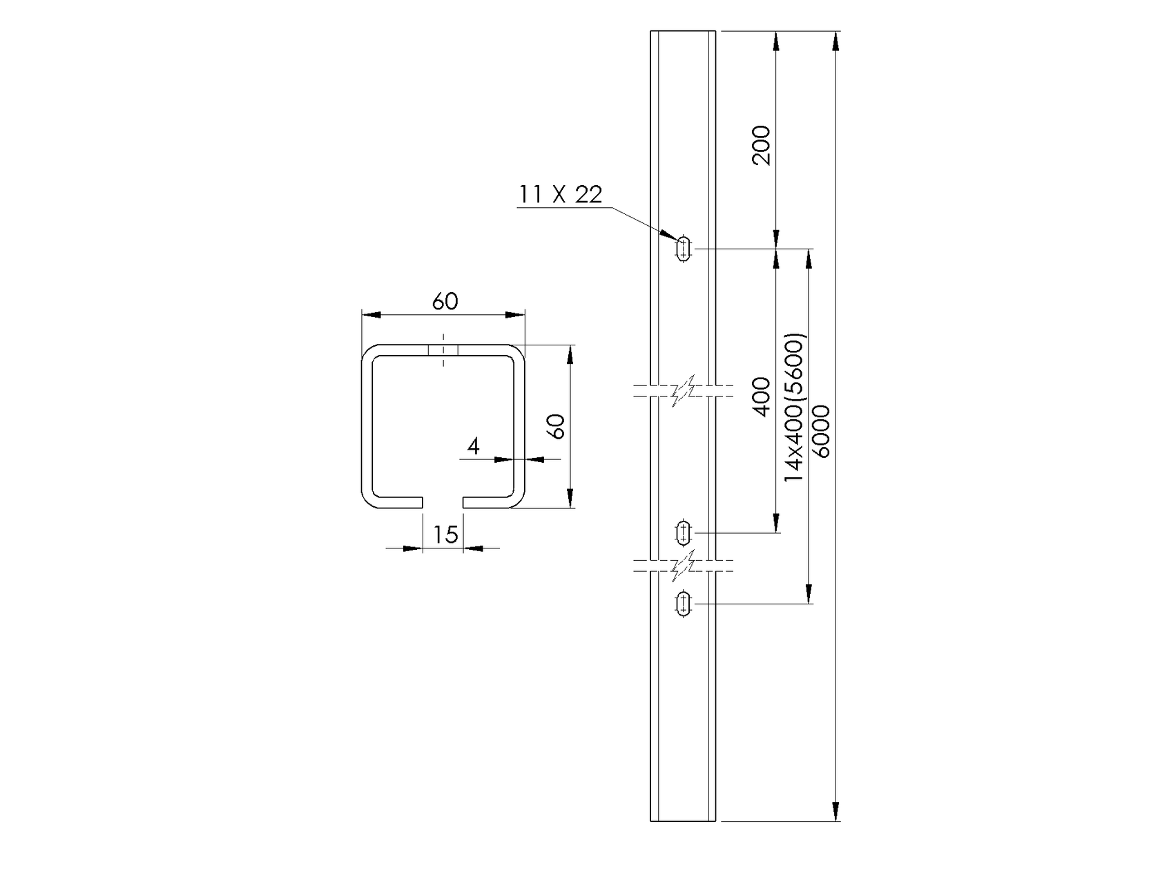 Profil vodiaci s otvormi Zn, 60x60x4mm, L6m