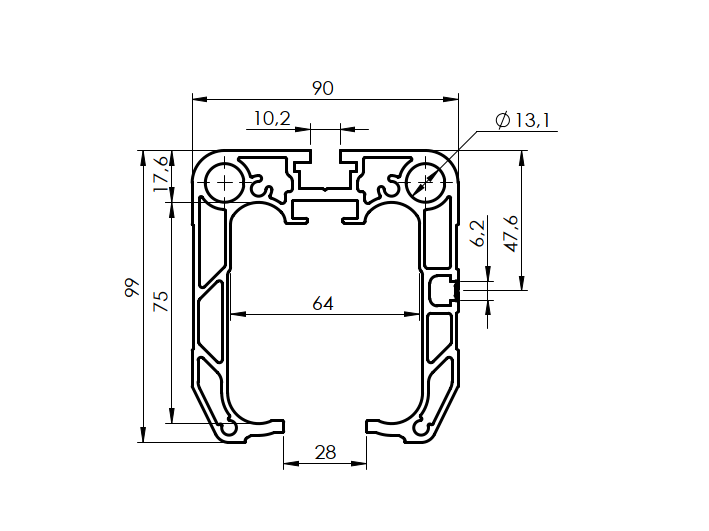 Führungsprofil AL 90x99mm, L7m