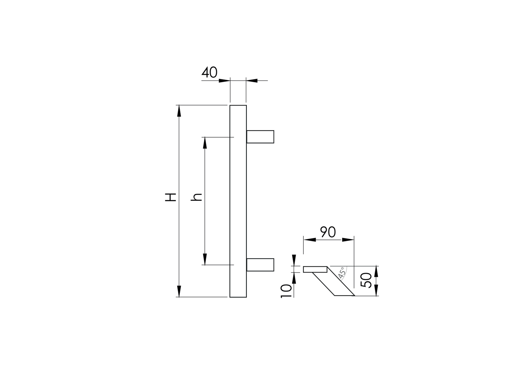 Griff an der Glastür AISI304, K320, 45°