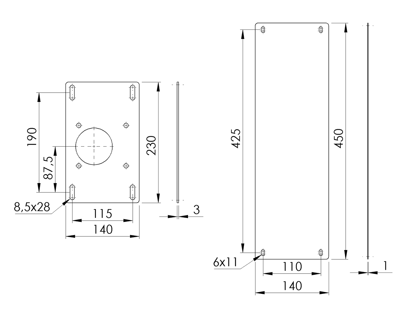 Flansch zur Befestigung des Antriebs NKSL400 an einem Pfosten.
