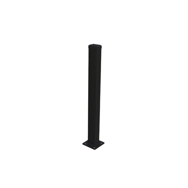 Verzinkter Pfosten 60x40 mm mit Fußplatte und PVC-Kappe, 1800mm - Schwarz RAL 9005