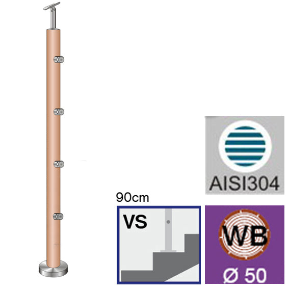 Stab BUCHE (BEECH) D50mm, 4xd12mm, h=90cm, VK-Scho