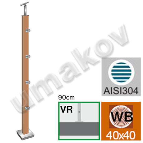 Pfosten, BUK (BEECH) JP 40x40mm 4xd12mm, H900