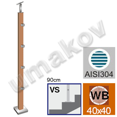 Pfosten (BEECH)JP 40x40mm, 4xd12mm H900