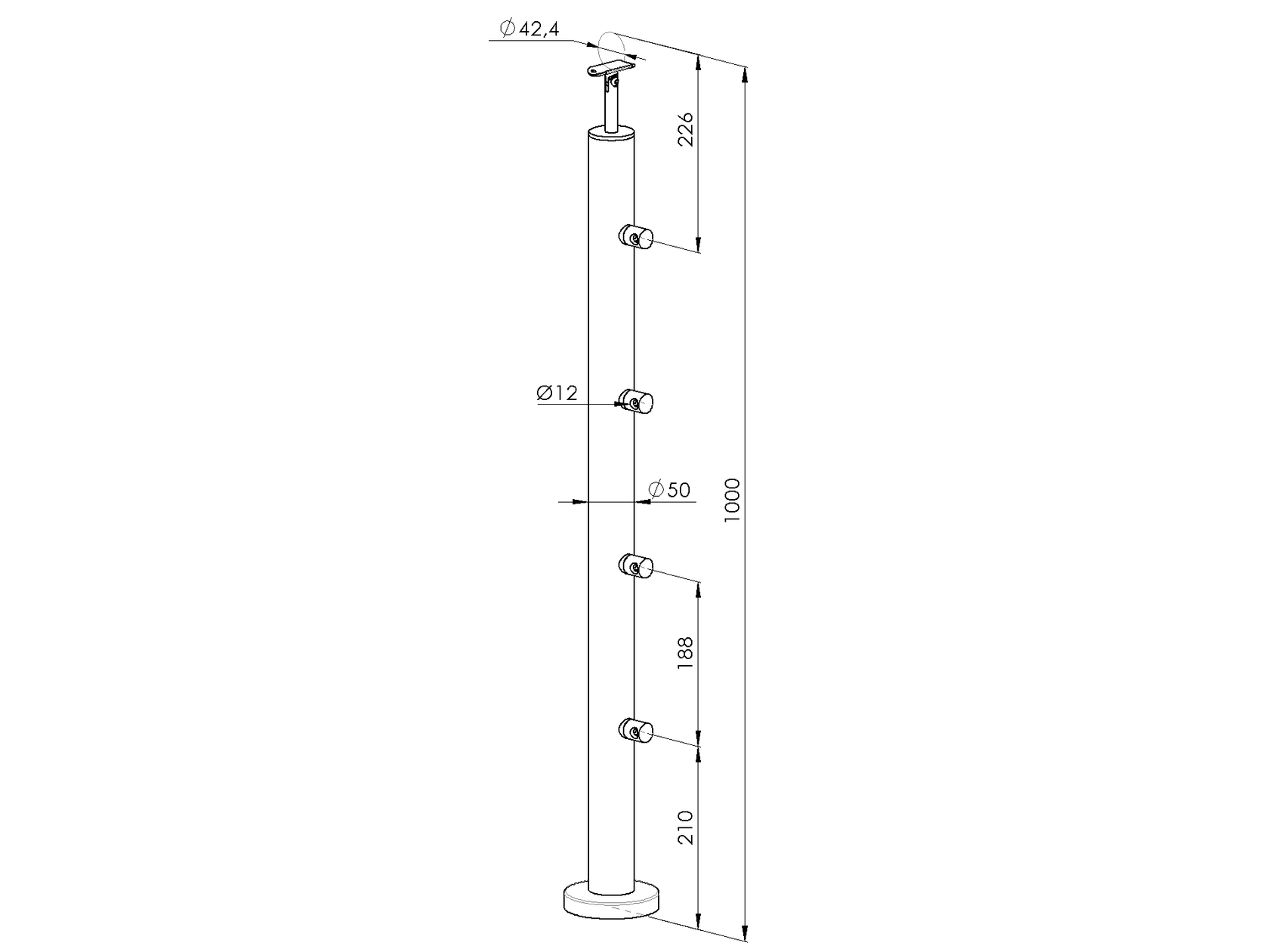 Stĺpik BUK (BEECH) D50mm, 4xd12mm, v=90cm, VK-Scho