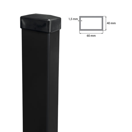Verzinkter Pfosten 60x40mm mit PVC-Kappe, 1800mm - Schwarz RAL 9005