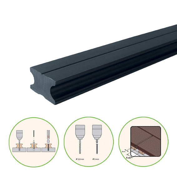 WPC Vollmaterial Unterkonstruktionsbalken 40x25x2900mm anthrazit