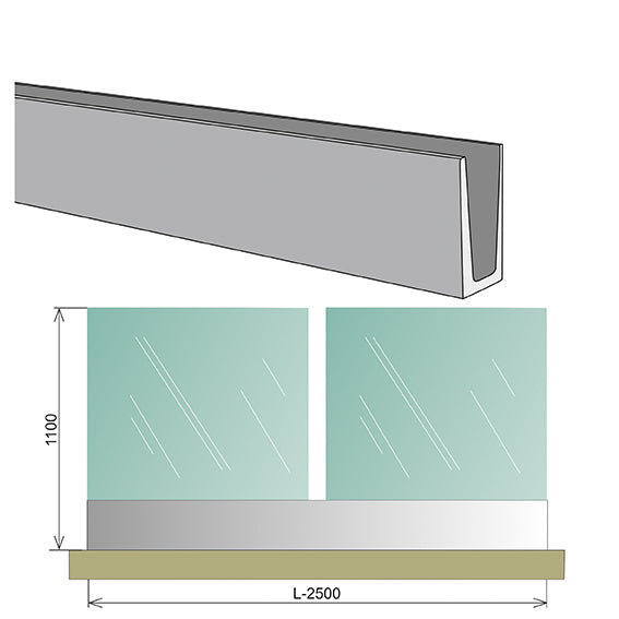 Alluminiumprofil für Glasgeländer 2500x1000mm