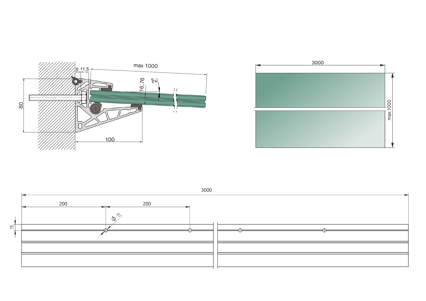 Presklená strieška hliník profil 100x80mm +2° ETA