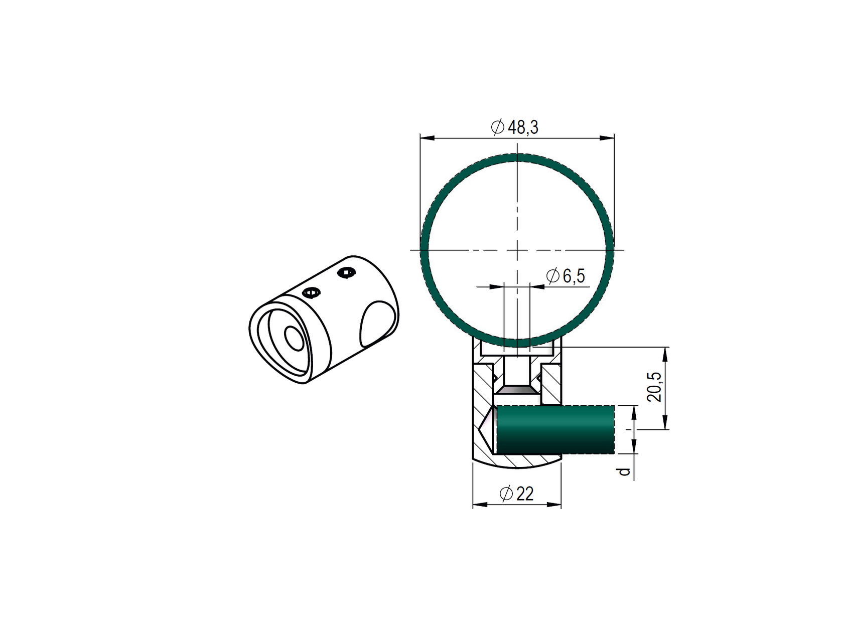 Držiak výplne pravý AISI316, d12/D48,3x2mm