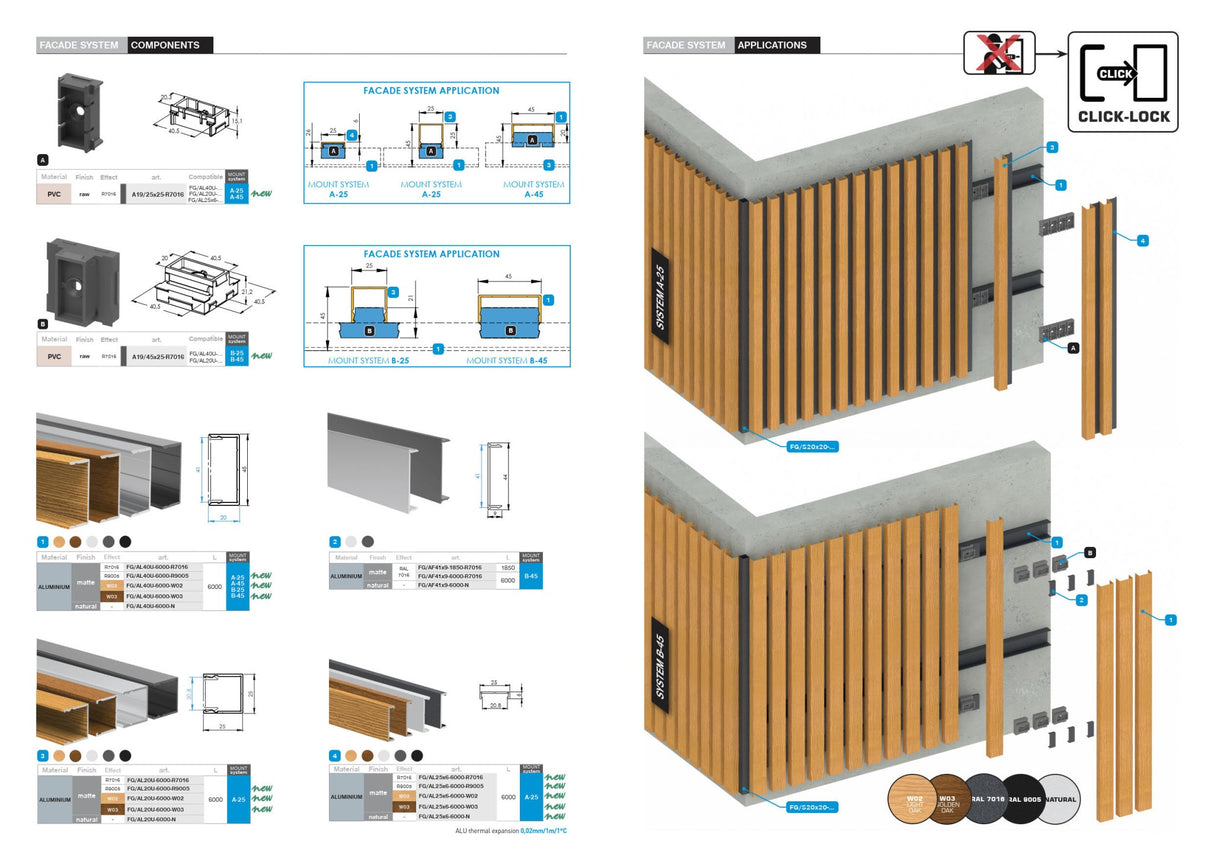 Aluminium-Zaunadapter für 20 mm Füllungen und Fassadensystem, 25 × 25 – 6,0 m – Holzdekor HELL EICHE – W02