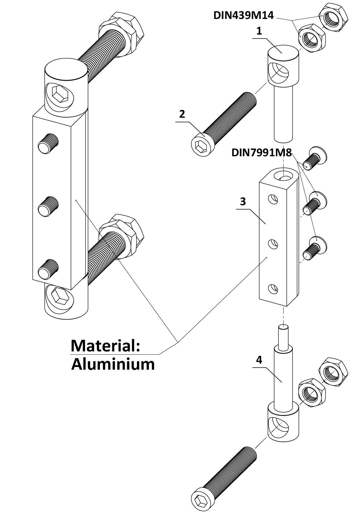 Verstellbares Scharnier zum Anschrauben, Edelstahl/Aluminium