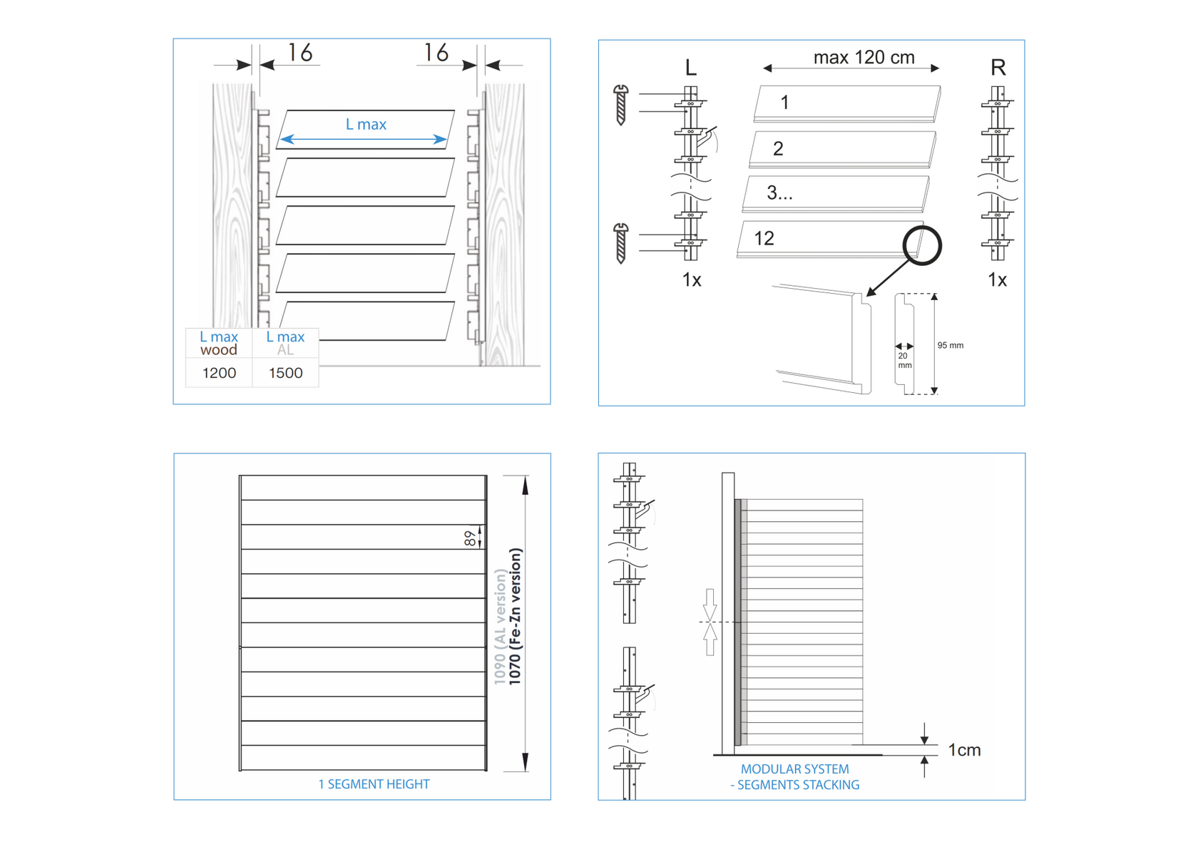 Bewegliches Aluminiumsystem – Jalousie – Paar (links + rechts)