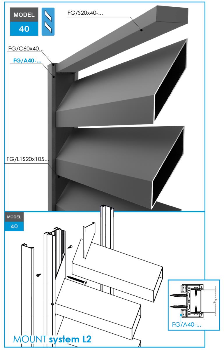 Aluminiumadapter 60x40-1200mm für Jalousien bis 40mm R7016