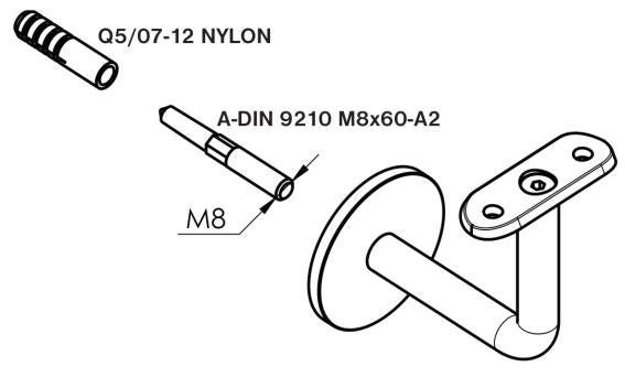 Holzhandlauf, Eiche mit Edelsahlhalterungen, L1600mm
