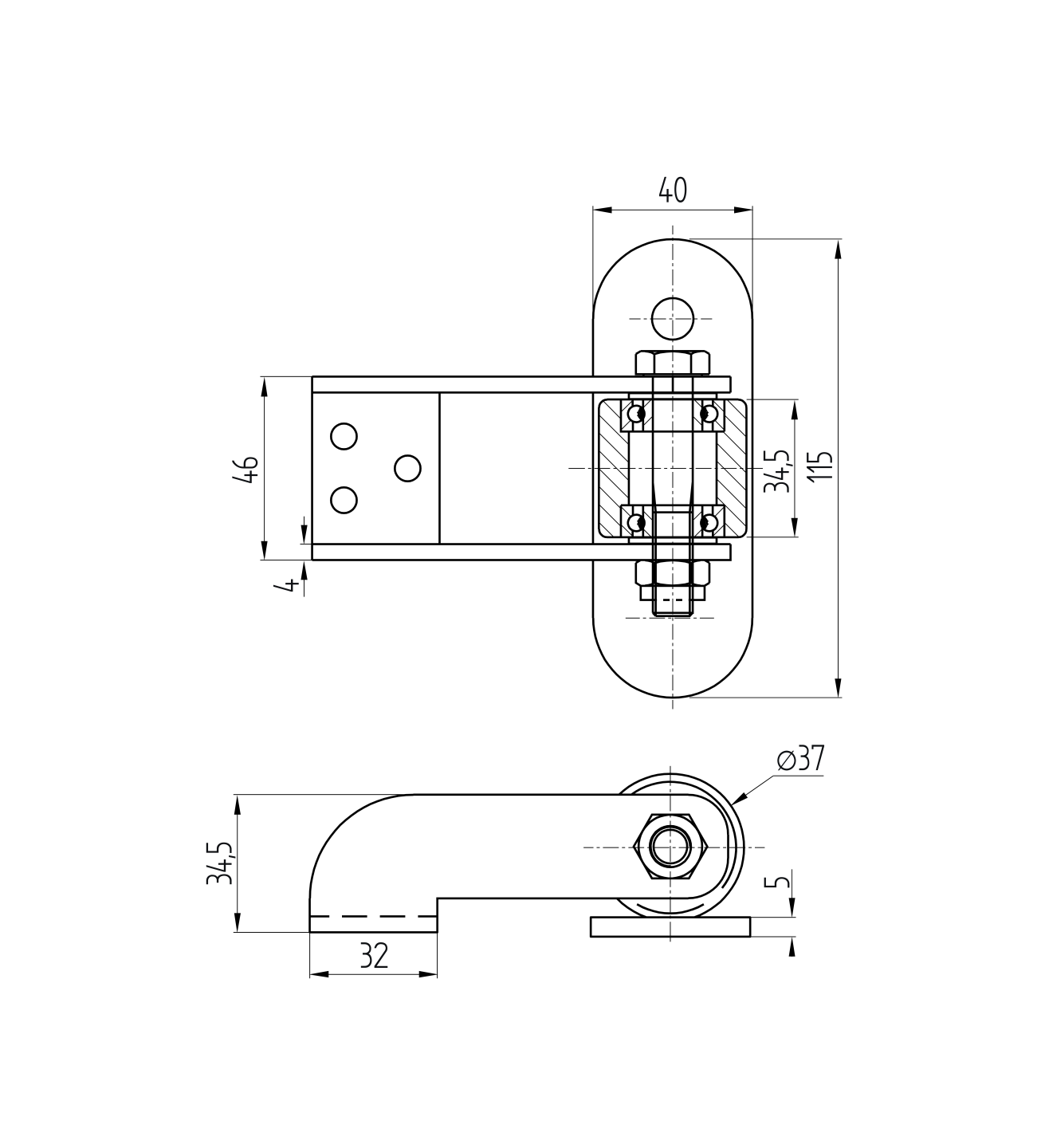 Scharnier für gebogenes Schiebetor zum Anschrauben, mit Lager