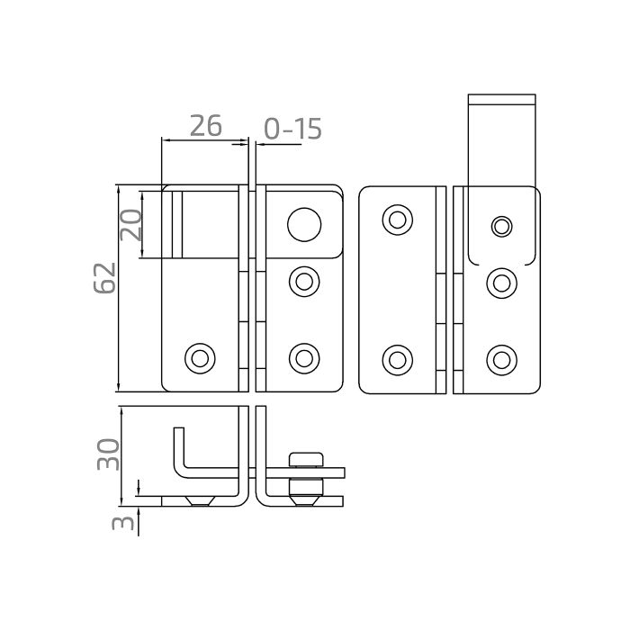 Türvorreiber INOX, AISI 316, D42,4mm, L=70mm