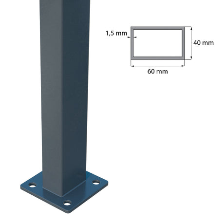 Pfosten 60x40mm mit Fuß ZnPVC 1200mm anthrazit