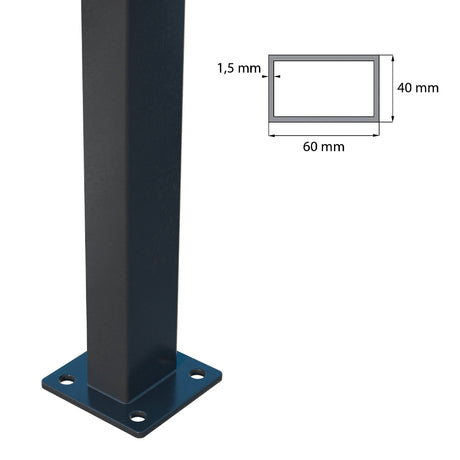 Pfosten 60x40mm mit Fuß ZnPVC 1800mm schwarz matt