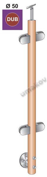 Pfosten EICHE D42,4 - 4xHalter, H1000mm, BK-gerade