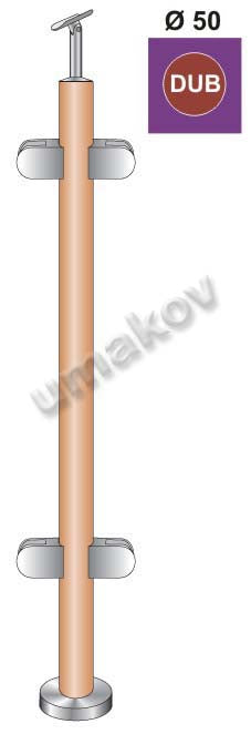 Pfosten EICHE D42,4 - 4xHalter, h=100cm, VK-gerade