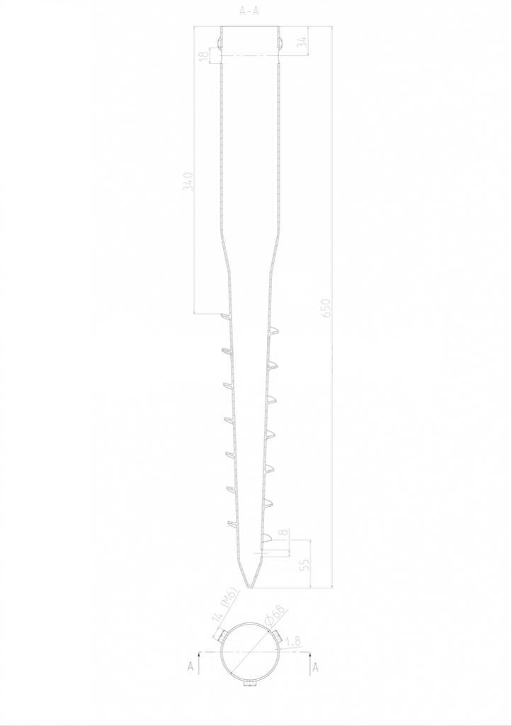 Schraubfundament Zn 68x1,8x650mm, 3xM8